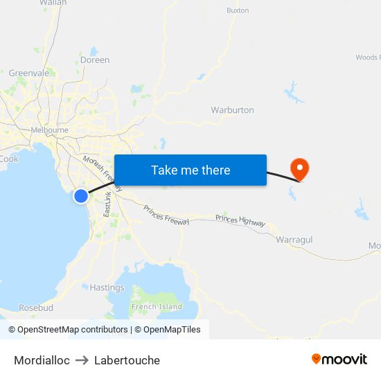 Mordialloc to Labertouche map