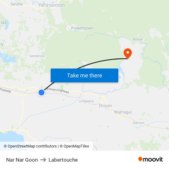 Nar Nar Goon to Labertouche map