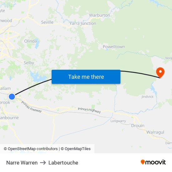Narre Warren to Labertouche map