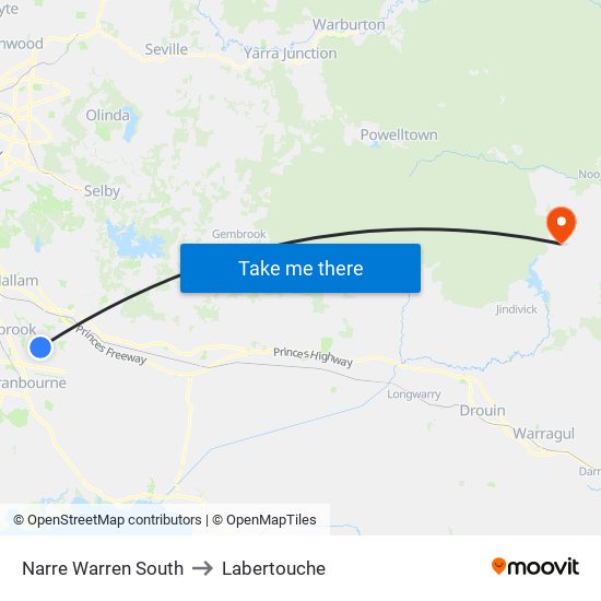 Narre Warren South to Labertouche map