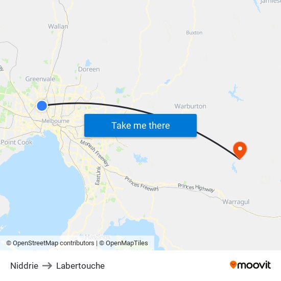 Niddrie to Labertouche map