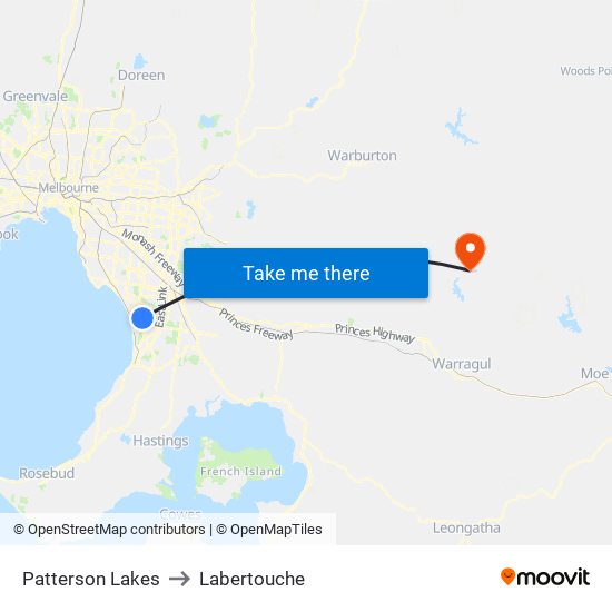 Patterson Lakes to Labertouche map