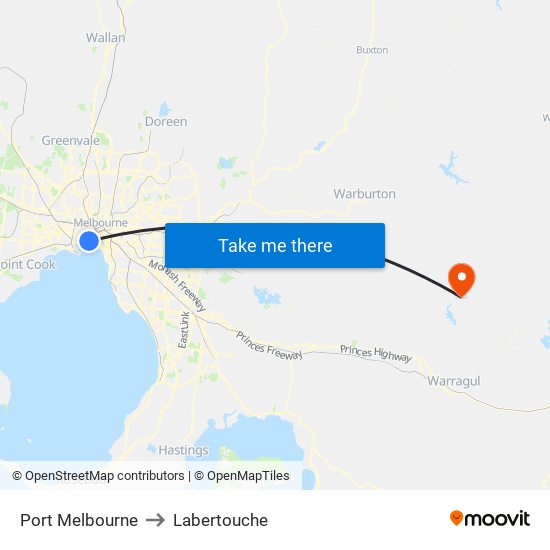 Port Melbourne to Labertouche map