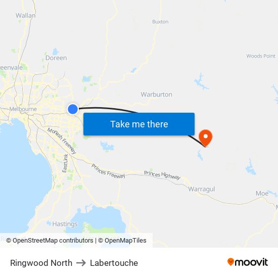 Ringwood North to Labertouche map