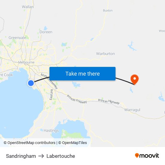 Sandringham to Labertouche map