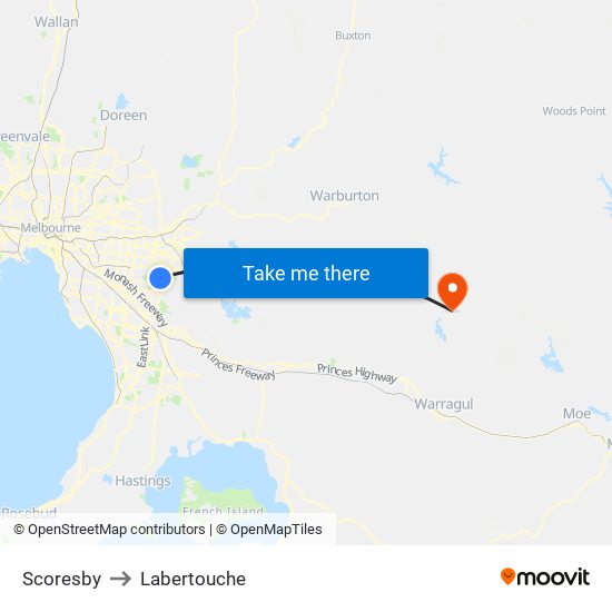 Scoresby to Labertouche map