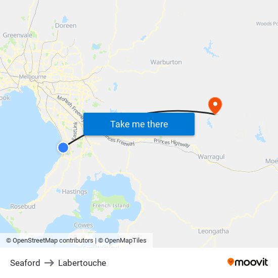 Seaford to Labertouche map