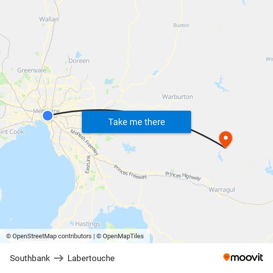 Southbank to Labertouche map