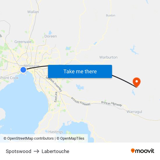 Spotswood to Labertouche map