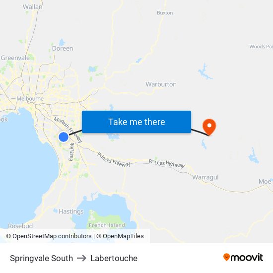 Springvale South to Labertouche map