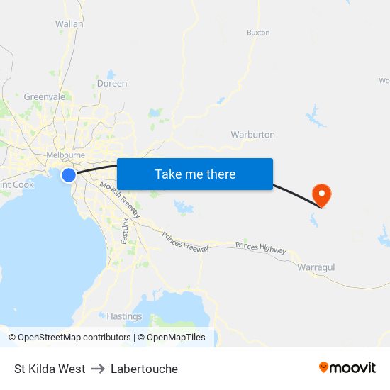 St Kilda West to Labertouche map