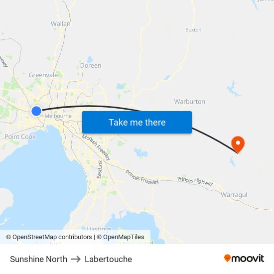 Sunshine North to Labertouche map