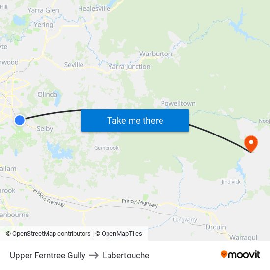 Upper Ferntree Gully to Labertouche map