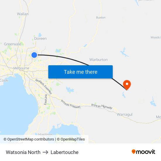 Watsonia North to Labertouche map