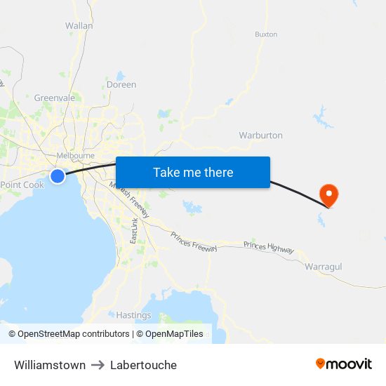 Williamstown to Labertouche map
