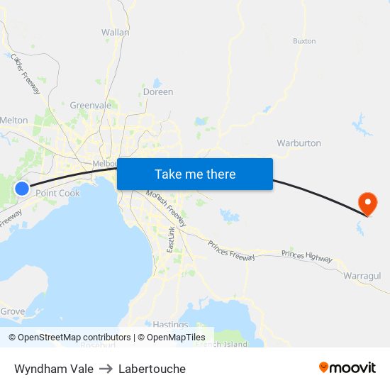 Wyndham Vale to Labertouche map