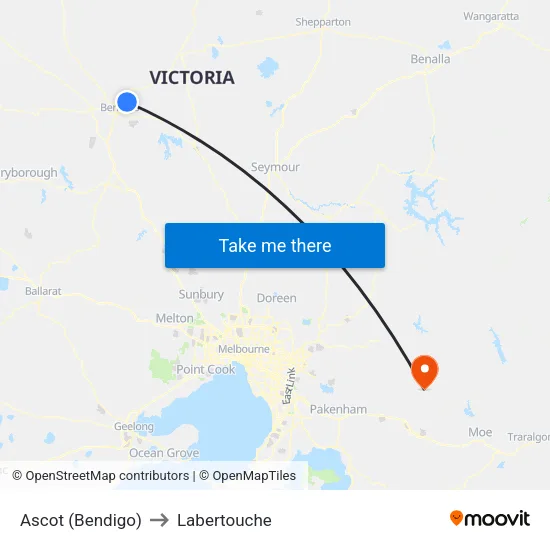Ascot (Bendigo) to Labertouche map