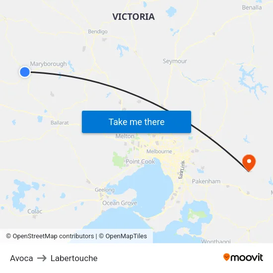 Avoca to Labertouche map