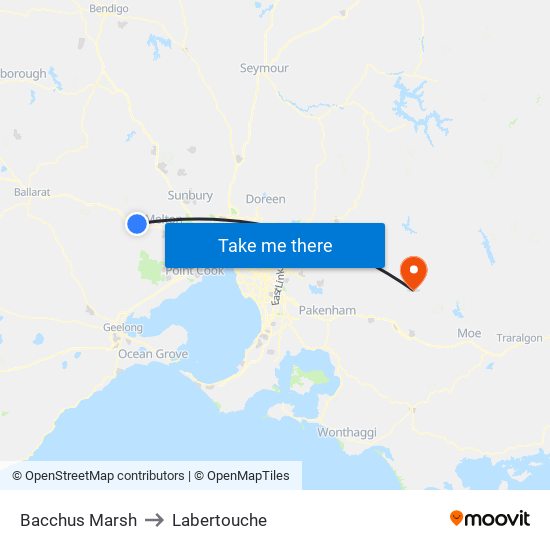 Bacchus Marsh to Labertouche map