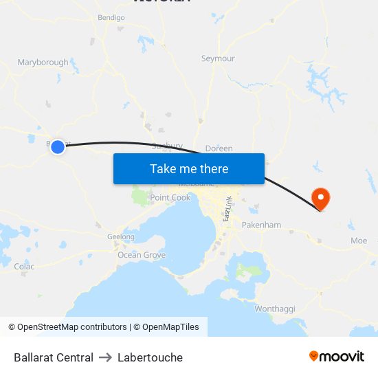 Ballarat Central to Labertouche map