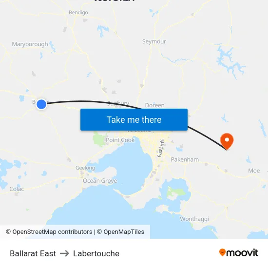 Ballarat East to Labertouche map