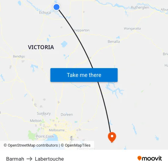 Barmah to Labertouche map