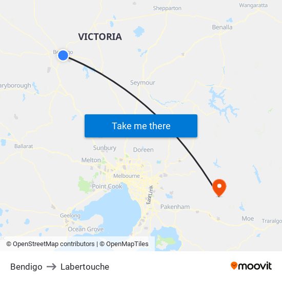 Bendigo to Labertouche map