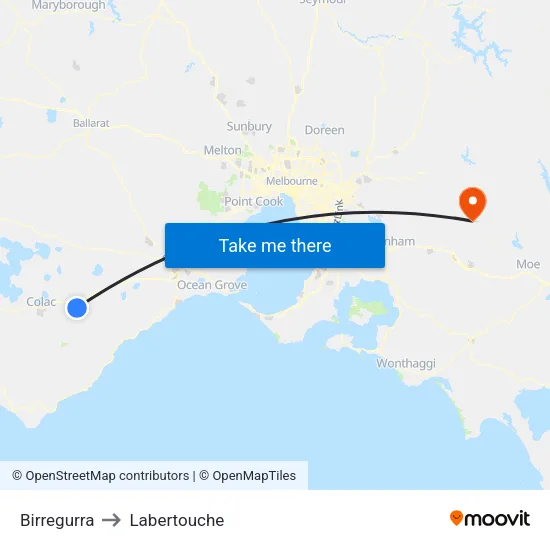 Birregurra to Labertouche map