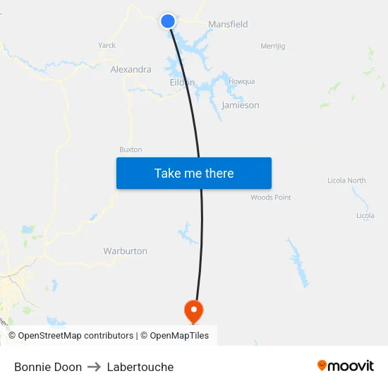 Bonnie Doon to Labertouche map