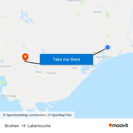 Bruthen to Labertouche map