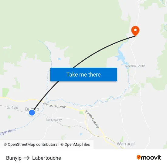 Bunyip to Labertouche map