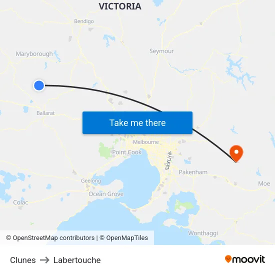 Clunes to Labertouche map