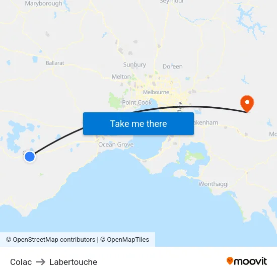 Colac to Labertouche map