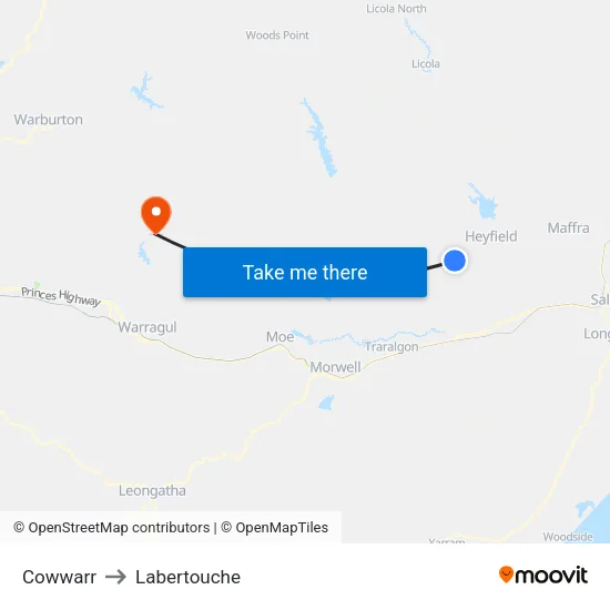 Cowwarr to Labertouche map