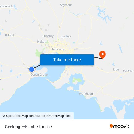 Geelong to Labertouche map