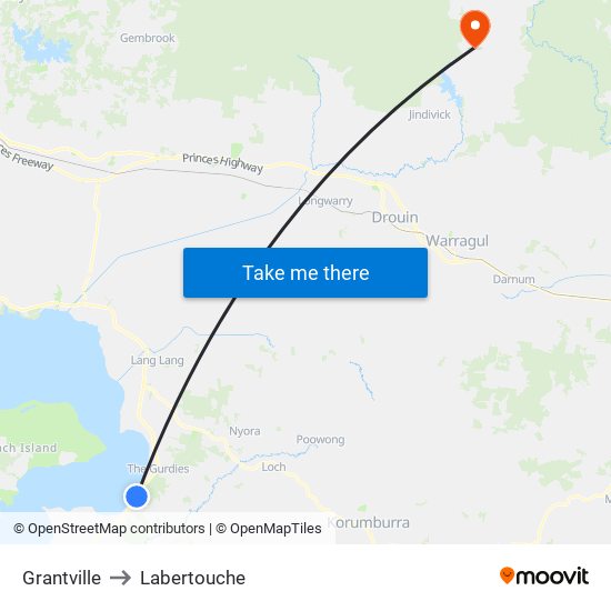 Grantville to Labertouche map