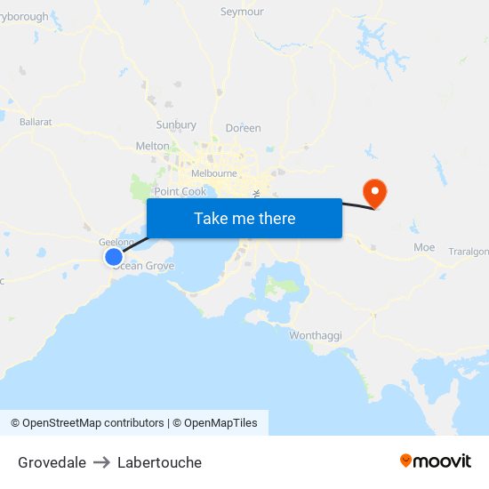 Grovedale to Labertouche map