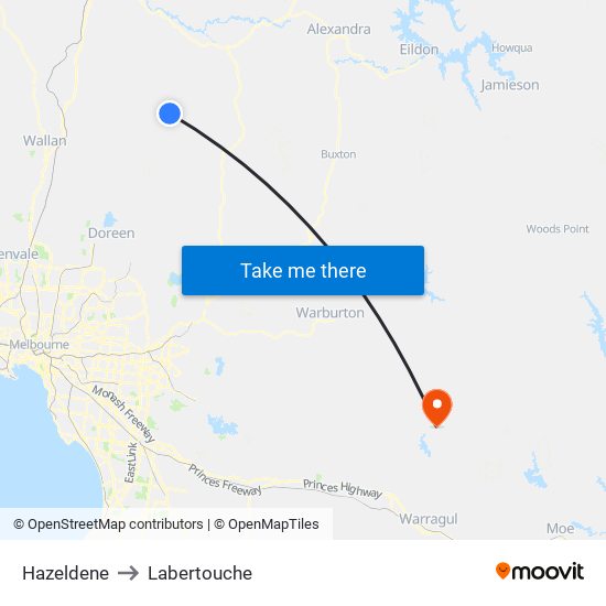 Hazeldene to Labertouche map