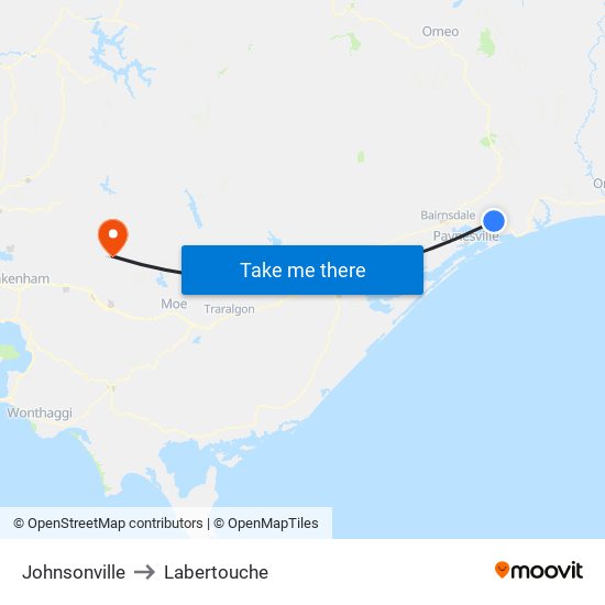 Johnsonville to Labertouche map