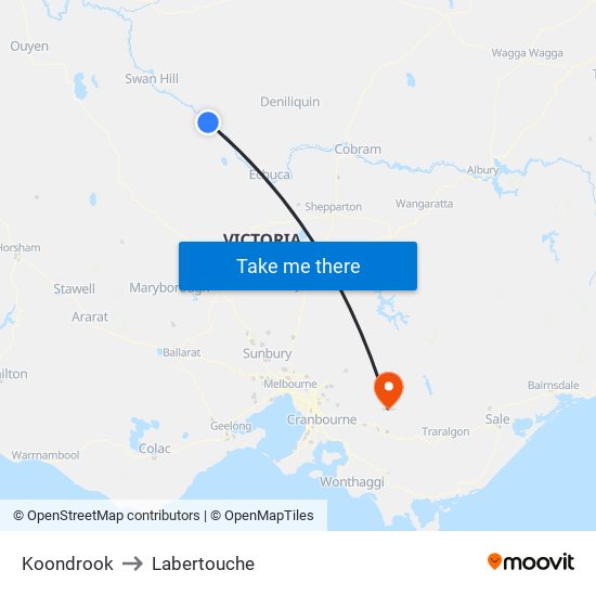 Koondrook to Labertouche map