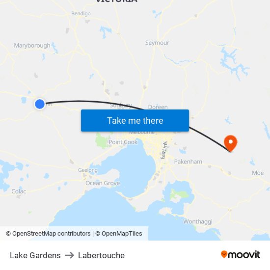 Lake Gardens to Labertouche map