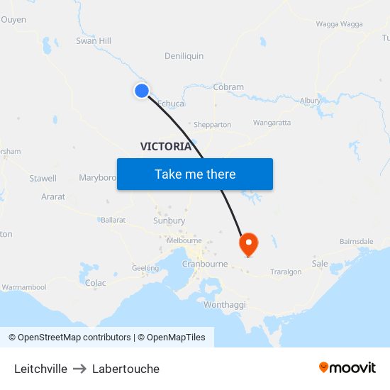 Leitchville to Labertouche map