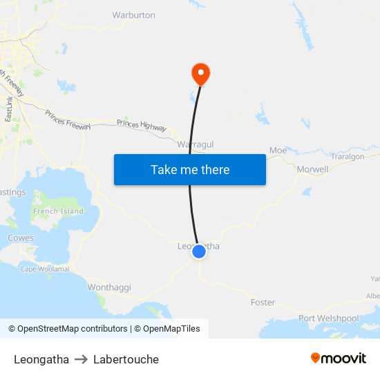 Leongatha to Labertouche map
