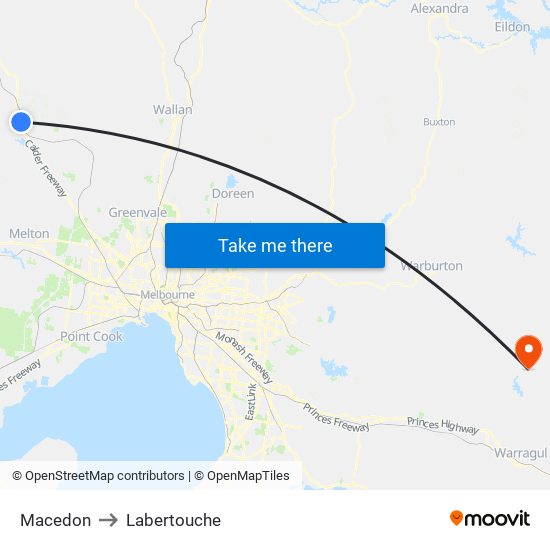 Macedon to Labertouche map