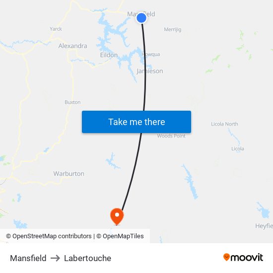 Mansfield to Labertouche map