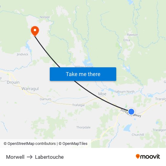 Morwell to Labertouche map