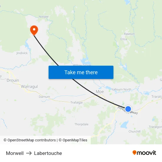 Morwell to Labertouche map