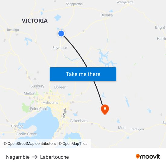 Nagambie to Labertouche map