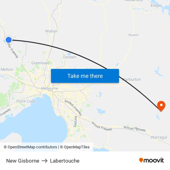 New Gisborne to Labertouche map