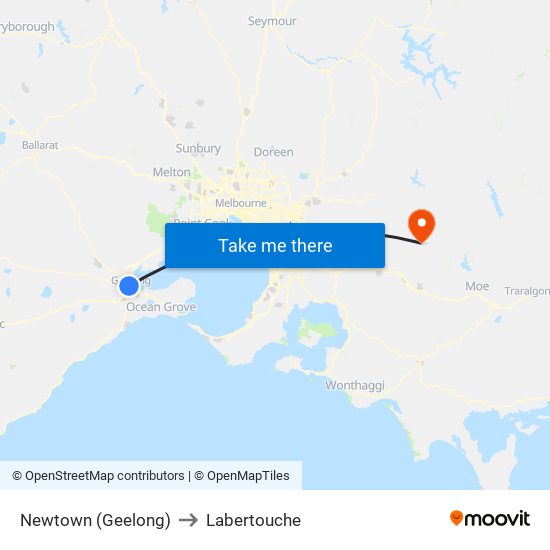 Newtown (Geelong) to Labertouche map